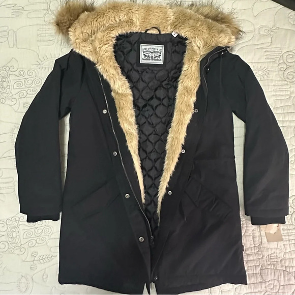 NWT Women's Levi's Arctic Cloth Fishtail Parka Jacket Size M Black - Picture 1 of 11